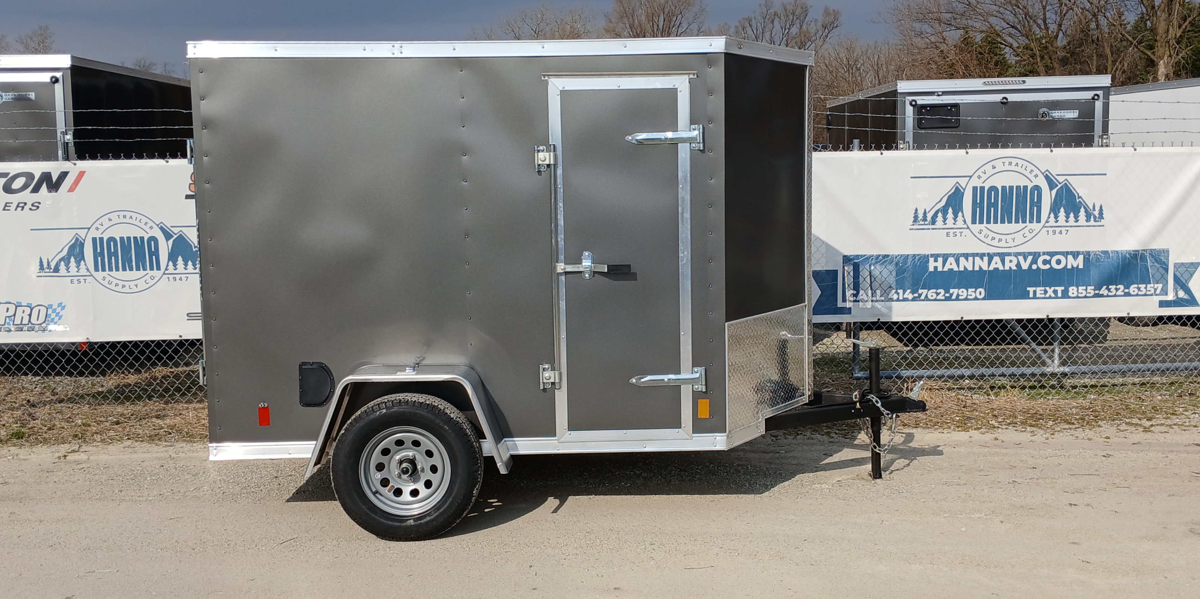 DarkHorse 5X8 Wedge Nose Single Axle Steel Cargo Trailer with Ramp Door and 6" Extra Height- 2500 Series- Charcoal